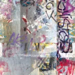 Muster Nightlife flach, Graffiti-Tags in Rosa und Violett auf grauem Beton