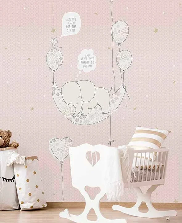 Kinderbehang Elephant In The Room, Pink