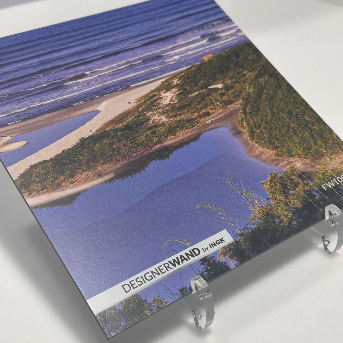 Sample Panorama Sea Side backsplash FW1002 with azure blue bay and green hills