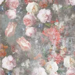 The design shown flat: faded roses and tulips on a grey concrete wall