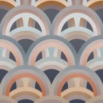 The design shown flat: overlapping arches in orange, blue and grey