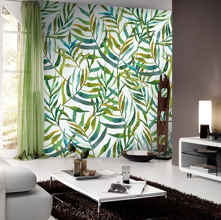 Behang Colorful - Big Leaves white (INK7301)