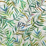 Het dessin plat weergegeven: fijne aquarelbladeren in groen en blauw op grijs