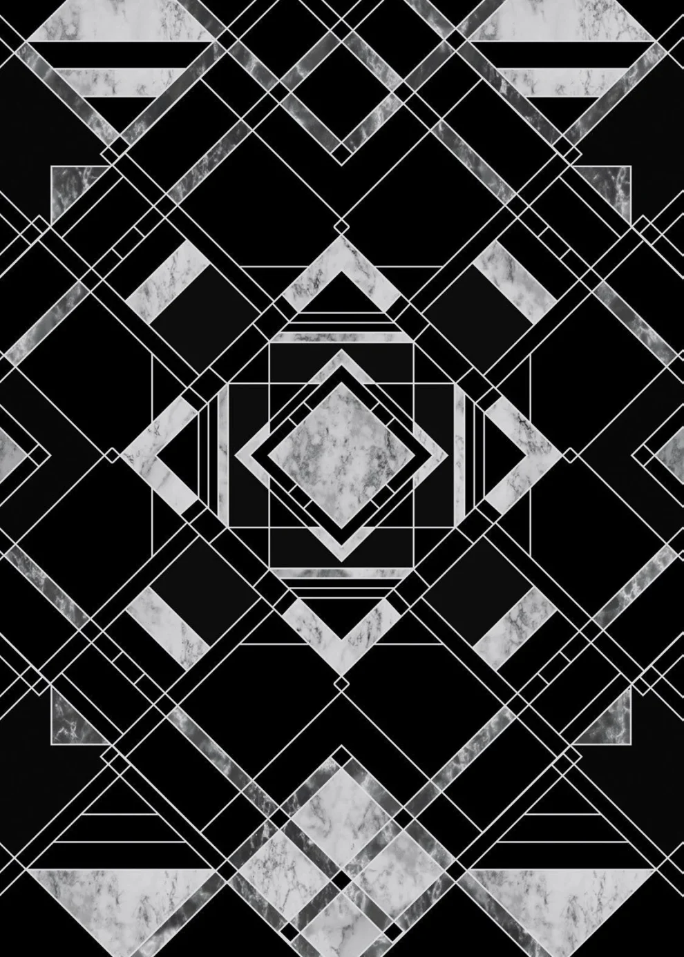 Motif art déco en losanges blanc sur marbre noir