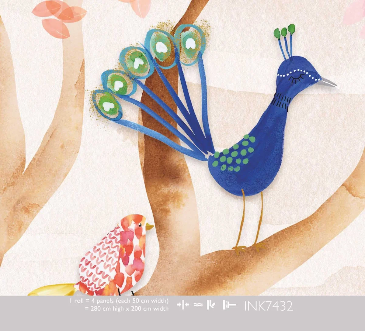 Kate & Andy Papier peint - Birds In Trees (sand)