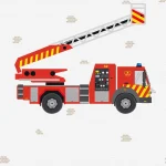 Dessin Fire Fire plat, een rode brandweerauto met ladder op een lichte ondergrond