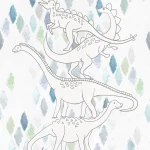 Dino Wall design shown flat, drawn dinosaurs among pastel watercolour diamonds