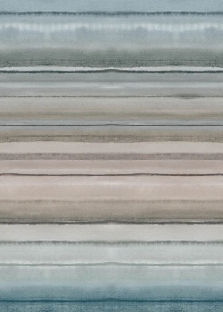 Motif Gothenburg à plat, bandes aquarelle horizontales gris bleu, beige et crème
