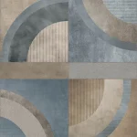 Dessin Kerberos plat, kwartcirkels in blauwgrijs, beige en zeegroen op betonlook