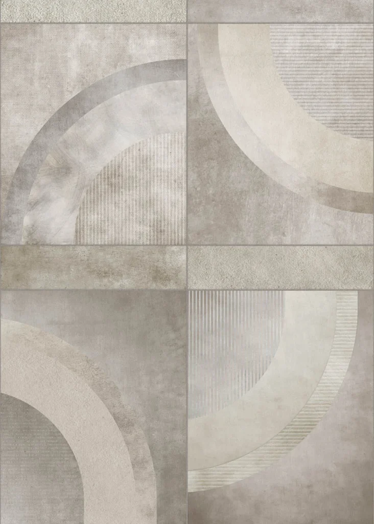 Muster Kerberos flach, Viertelkreise in Beige und Taupe auf Betonoptik
