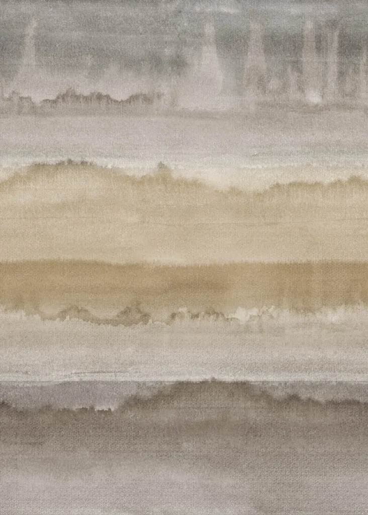 Muster Dover flach, Aquarellbahnen in Beige, Sand und sanftem Grau wie ein Horizont