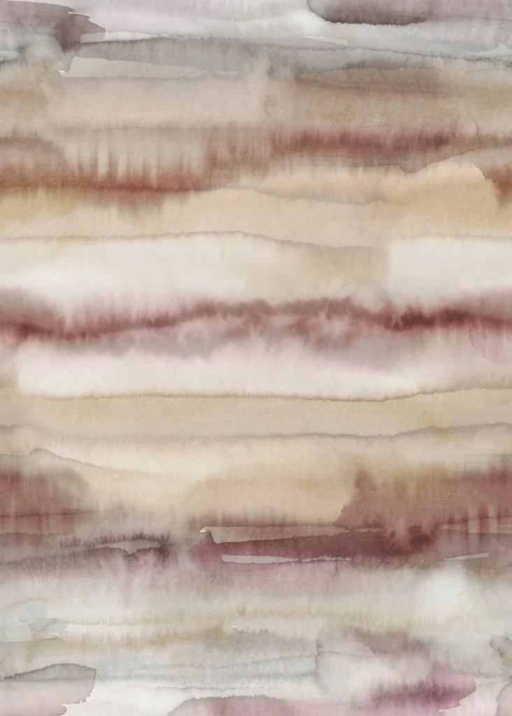 Muster Guerande flach, Aquarellbahnen in Creme, Bordeaux und Grau