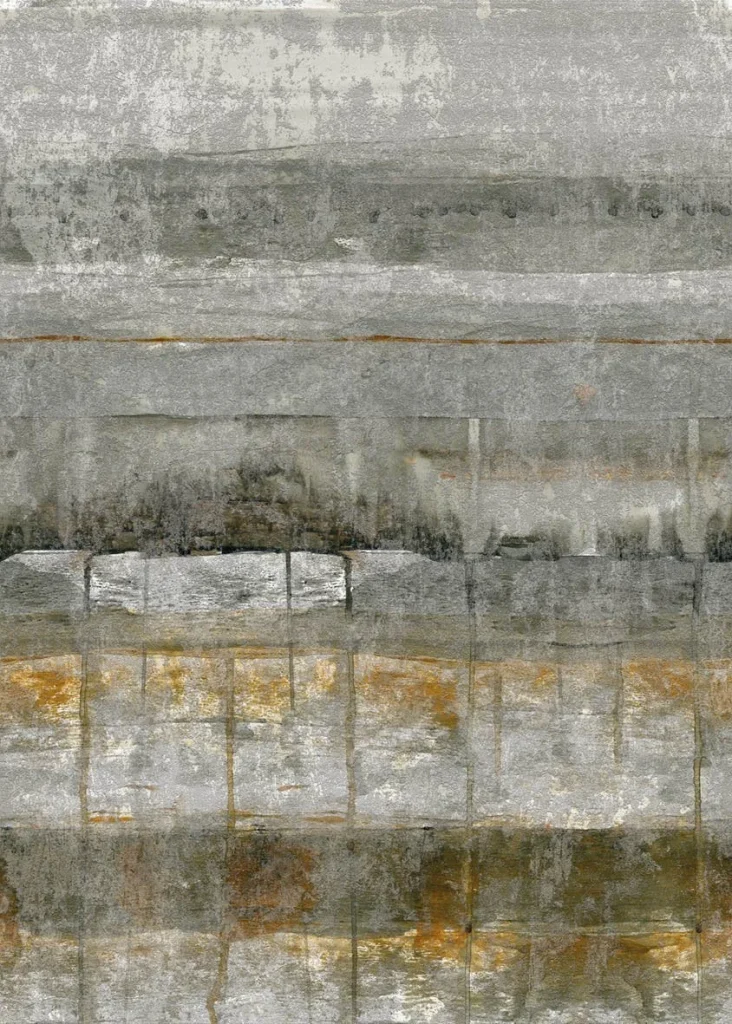 Muster Lower East Side flach, verwitterte Betonbahnen in Dunkelgrau mit Ockergold