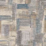 Das Muster flach dargestellt: ein gewebtes Patchworkmuster in Beige und Blau