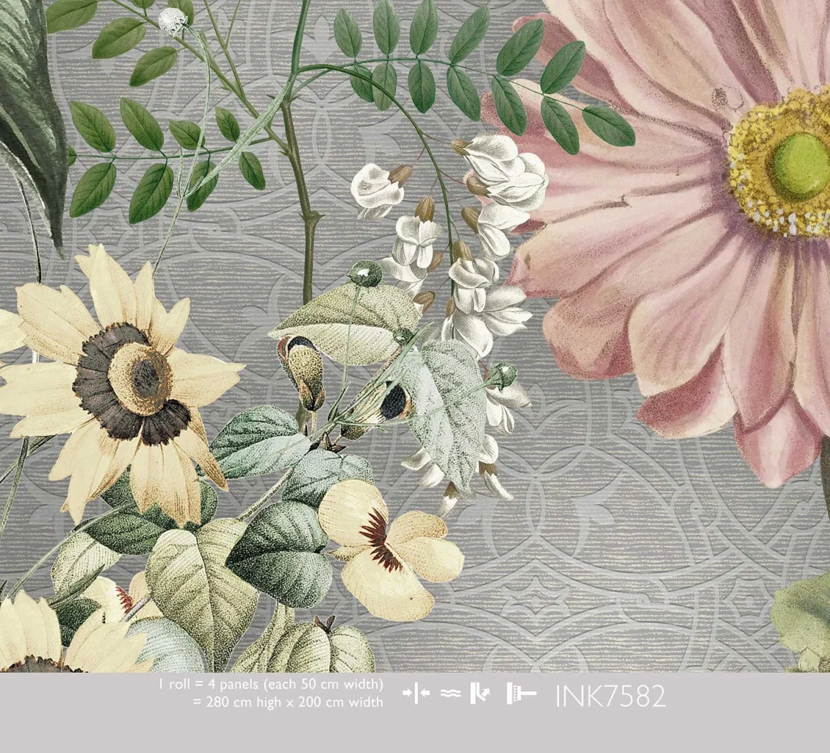 Floral Utopia Behang - Costa Rica Botanical Gray