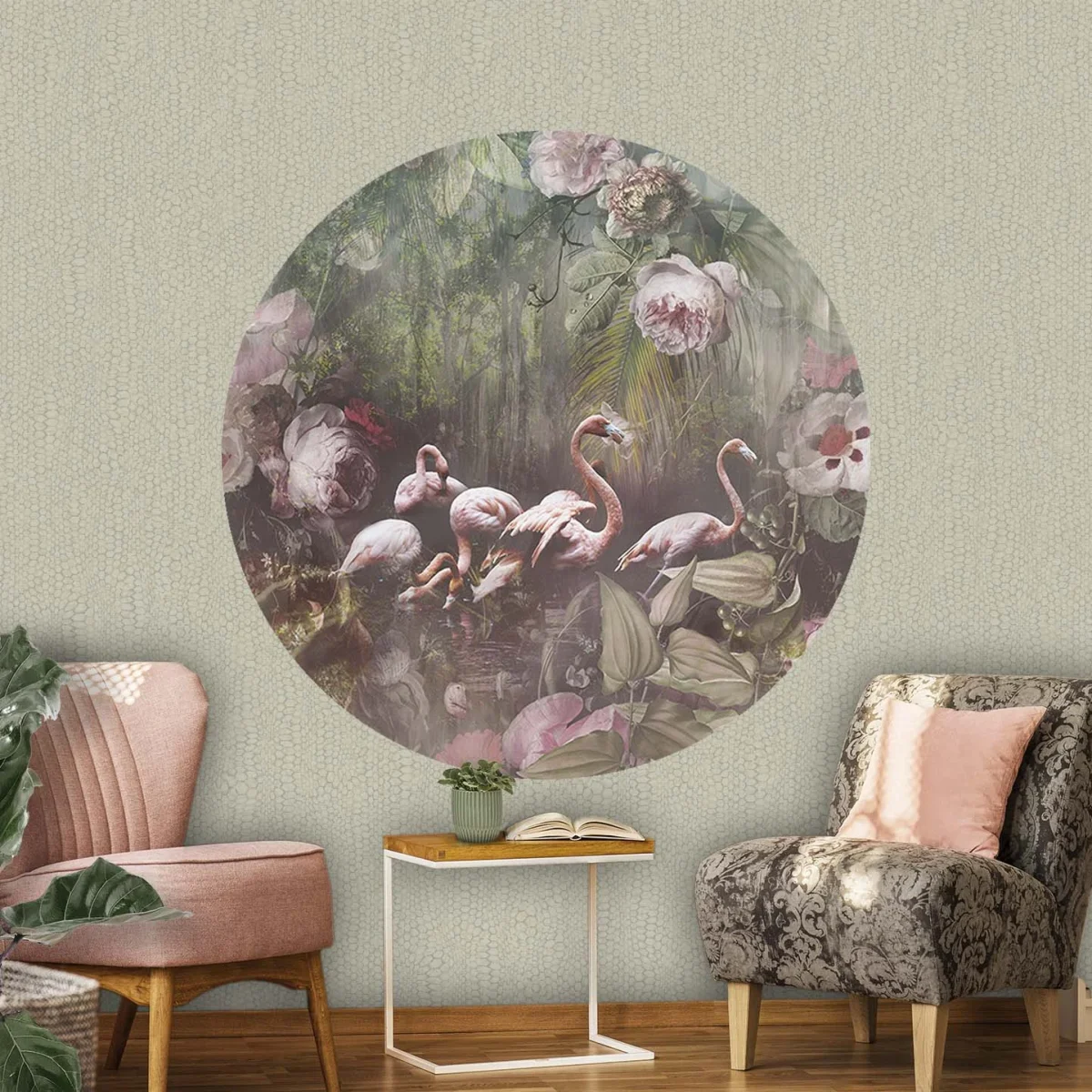 Floral Utopia Behang - Flamingo Found