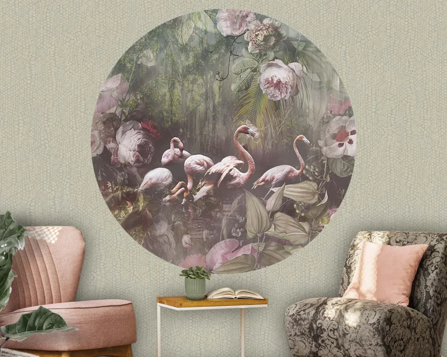 Floral Utopia Behang - Flamingo Found