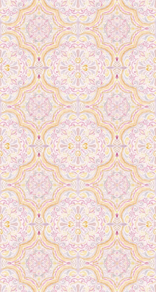 Dessin Sweet Ornament plat, een fijn ornamentpatroon in lila en zacht geel