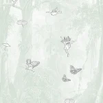 Dessin Fairytale Forest Mint plat, een getekend sprookjesbos met feeën op mintgroen