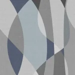 Het dessin plat weergegeven: spitse bladvormen in blauw, grijs en wit