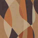 Het dessin plat weergegeven: spitse bladvormen in oranje, bruin en aubergine