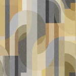Het dessin plat weergegeven: art-decobogen in geel, grijs en beige