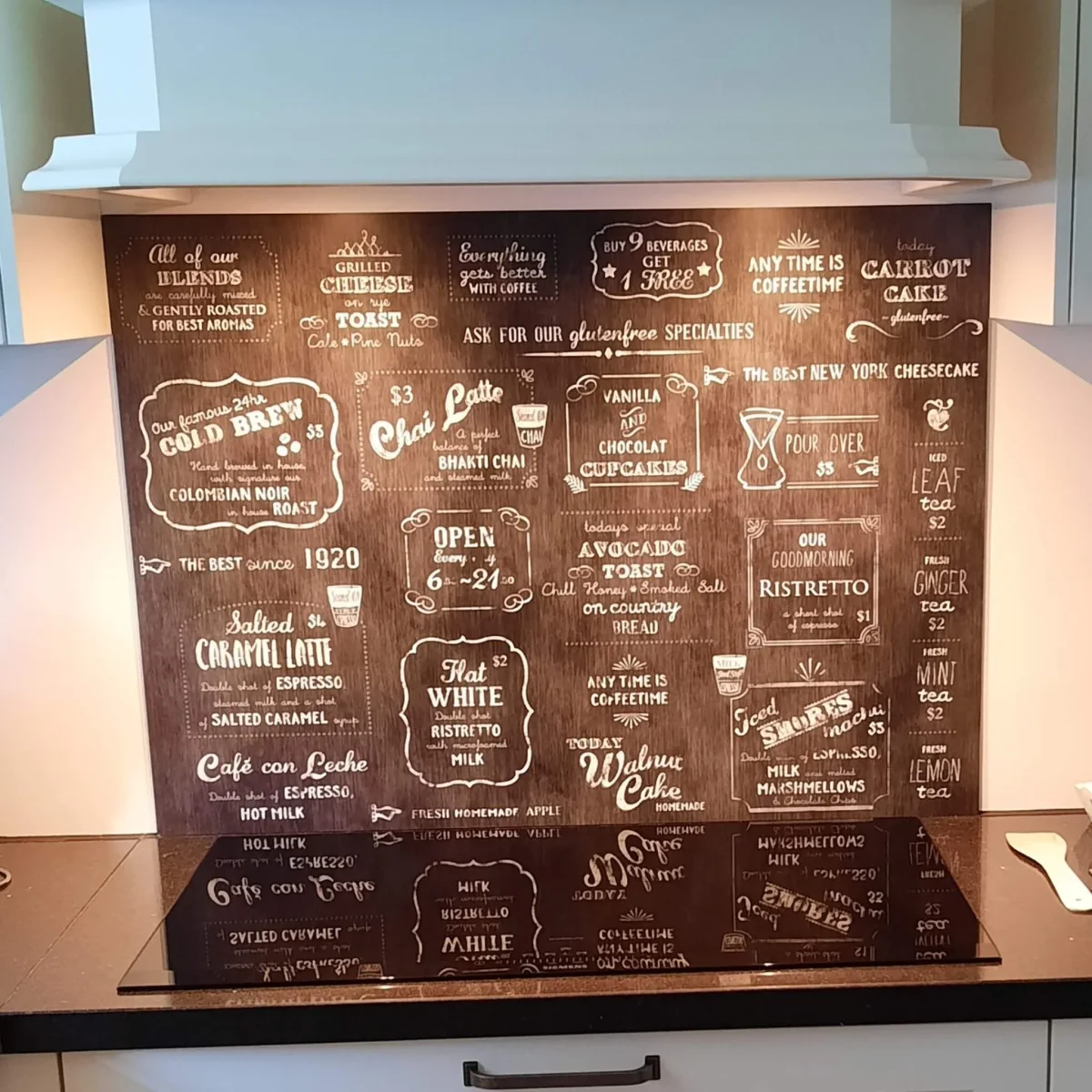 Spatwand met print - Koffie Café Menu