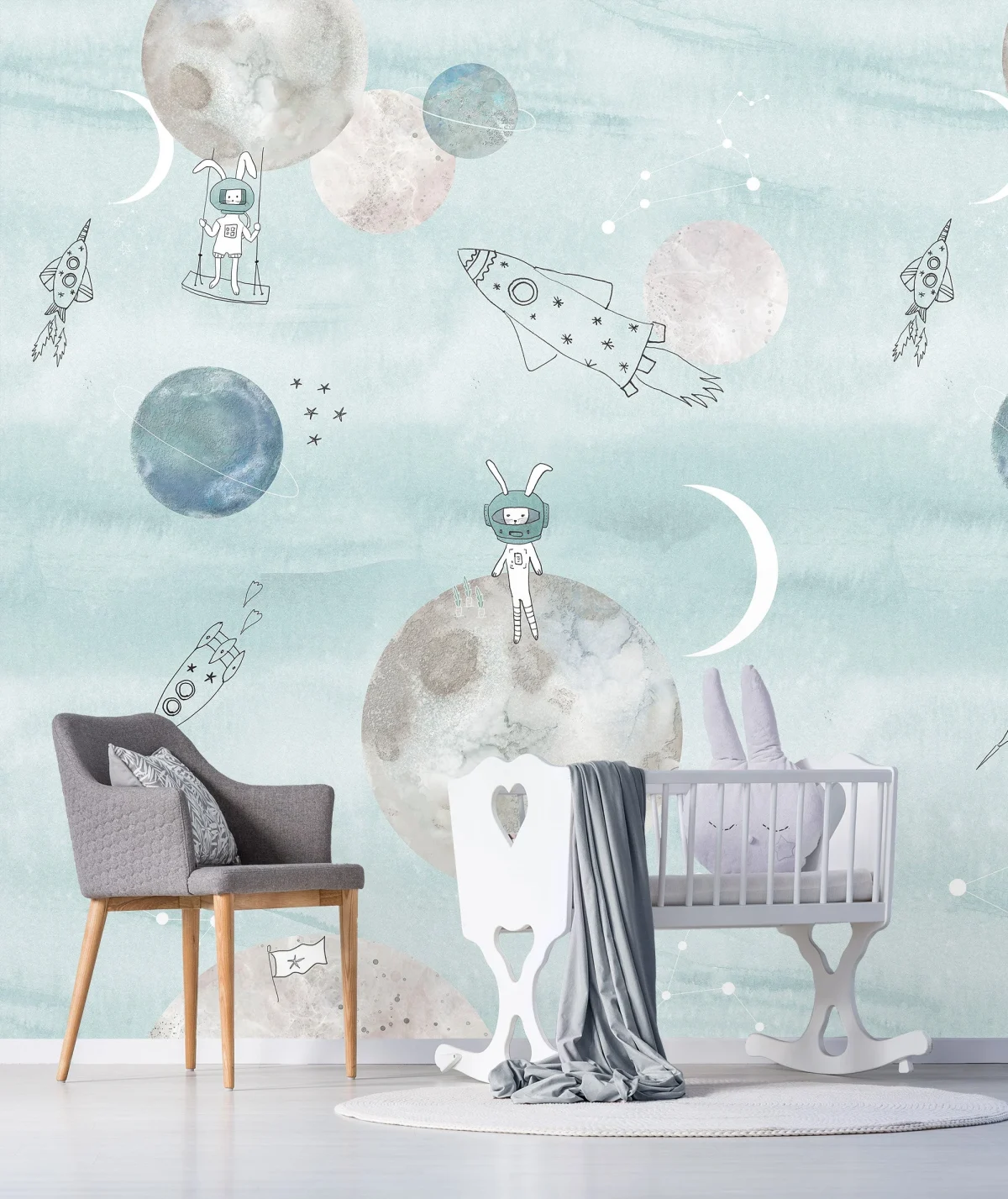 Papier peint enfant Too The Mooon, Blue