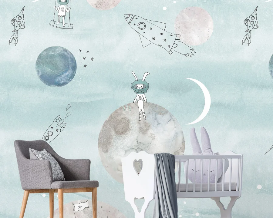 Kinderbehang Too The Mooon, Blue