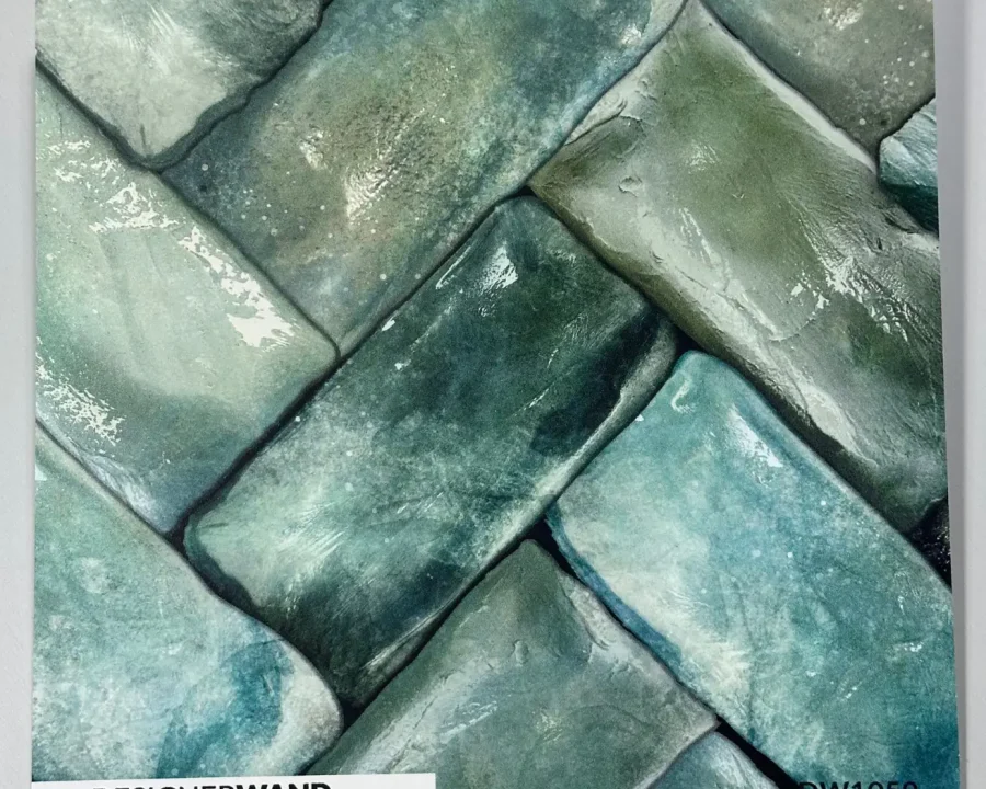Staaltje 20x20 cm van Groene Bloktegel spatwand DW1059 in turquoise gridpatroon