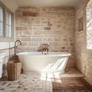 Provencaalse badkamer met natuurlijke tegels