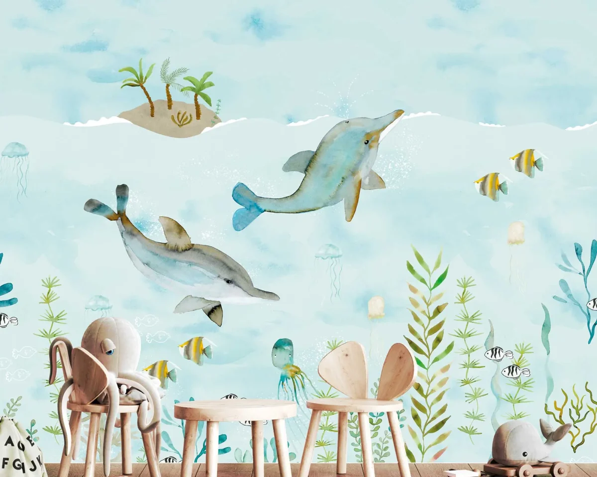 Sam & Luca - Splashing Dolphins blue