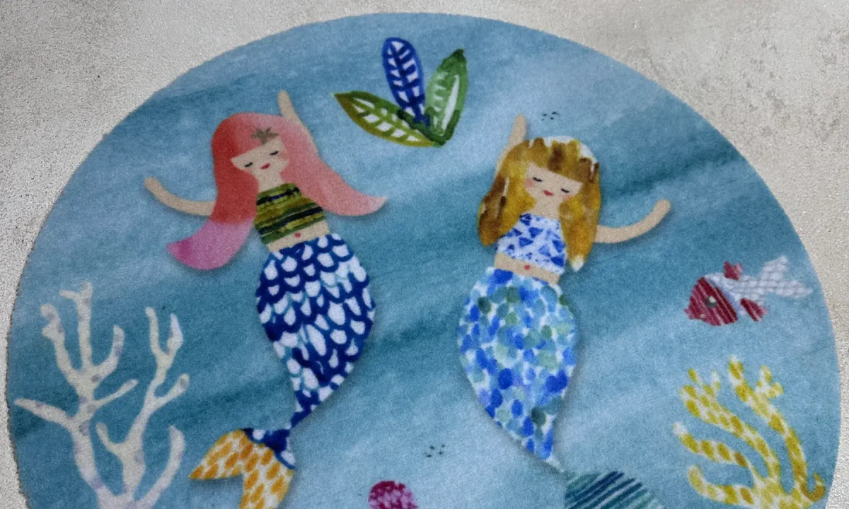 Ronde schoonloopmat met zeemeerminnen ontwerp – kleurrijke bedrukte vloermat voor kinderkamer