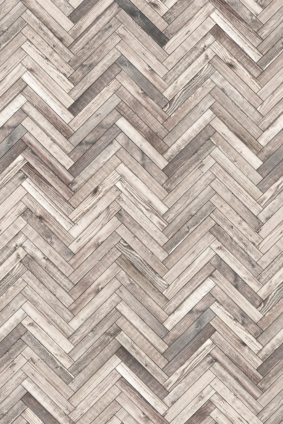 The design shown flat: light herringbone parquet in grey and beige