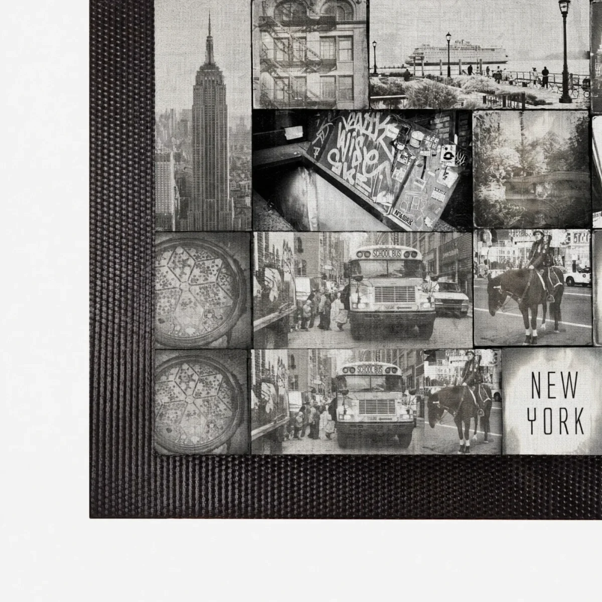 Deurmat met rand met zwart-wit fotocollage van New York