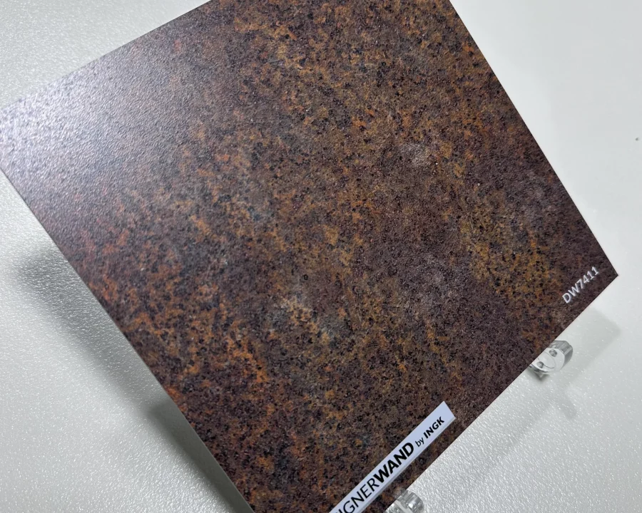 DW7411 sample, 20x20 cm, rusty Corten steel effect in brown and orange
