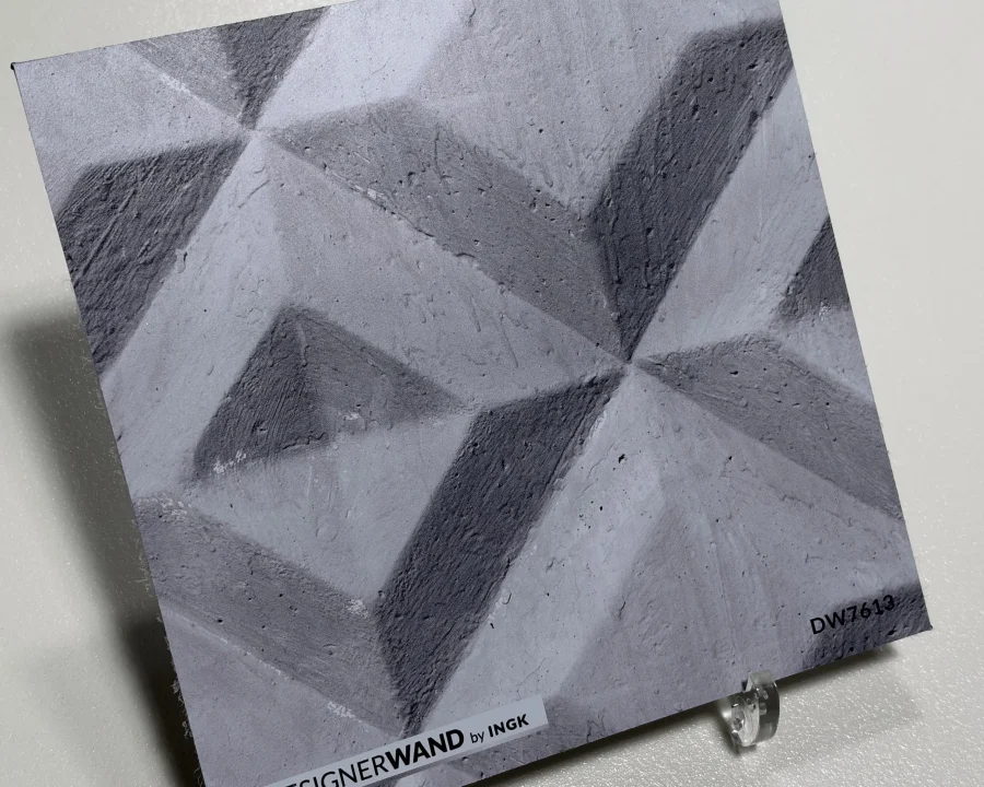 Échantillon DW7613, 20x20 cm, effet béton à motif géométrique en étoile, tons gris