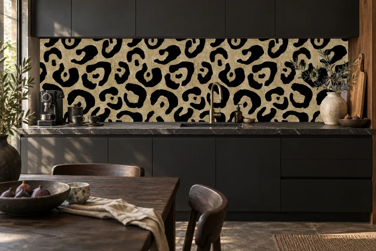 Panterprint Zwart Goud - Spatwand - DW8704, keukensimulatie 3