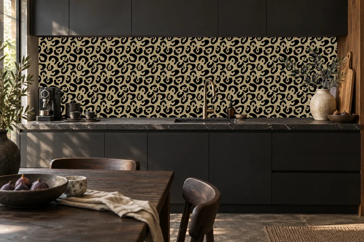 Panterprint Zwart Goud - Spatwand - DW8704, keukensimulatie
