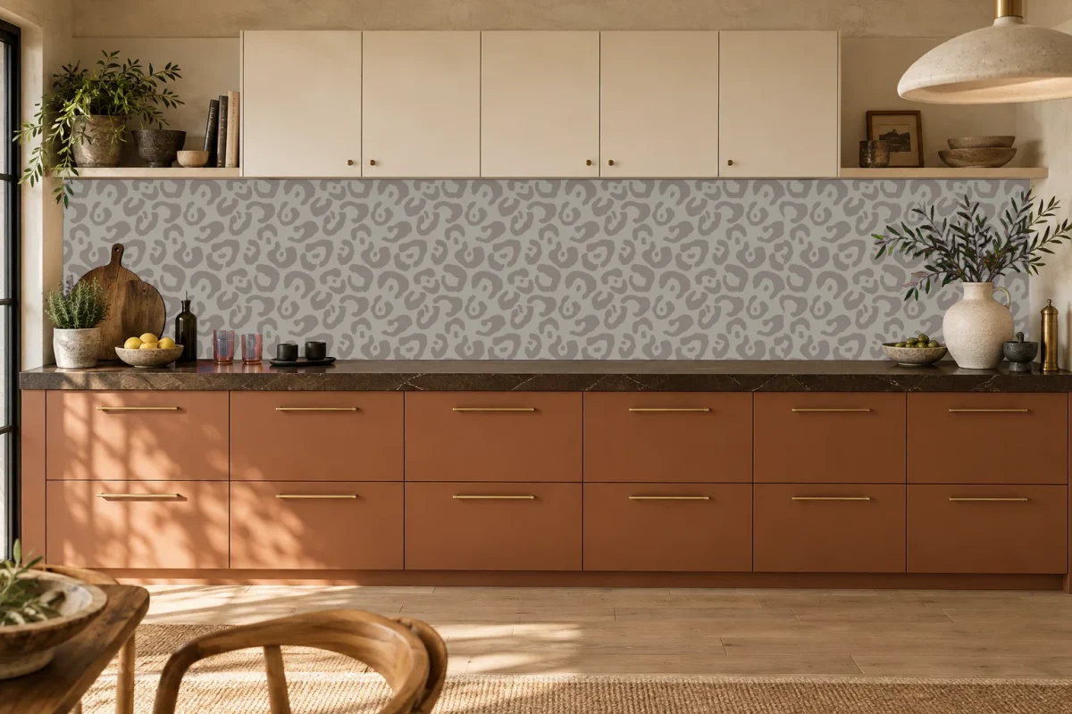 Panterprint Taupe - Spatwand - DW8713, keukensimulatie