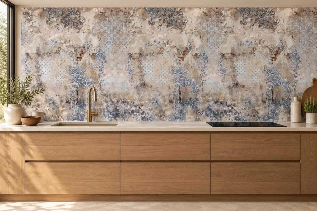 Verwitterte Azulejos Blau - Küchenrückwand - DW7048, Küchenansicht