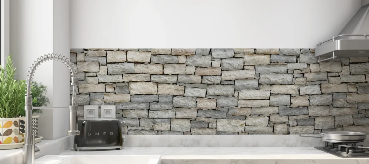 Mur en pierre naturelle gris - Crédence - DW9001, simulation cuisine