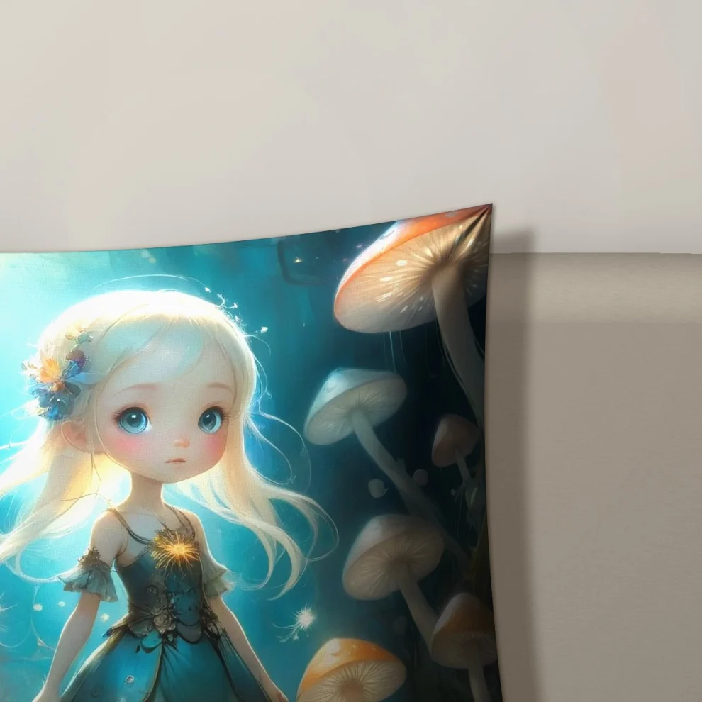 Coussin Décoratif Cutypie aux cheveux blonds de près : l’impression, le tissu et la couture sur le bord